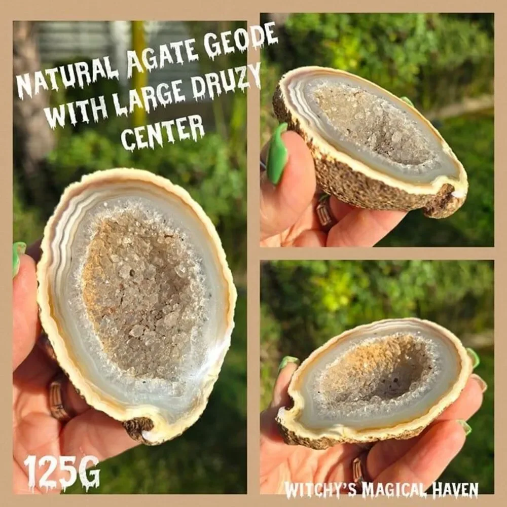 Natural Agate Geode with a Large Druzy Center